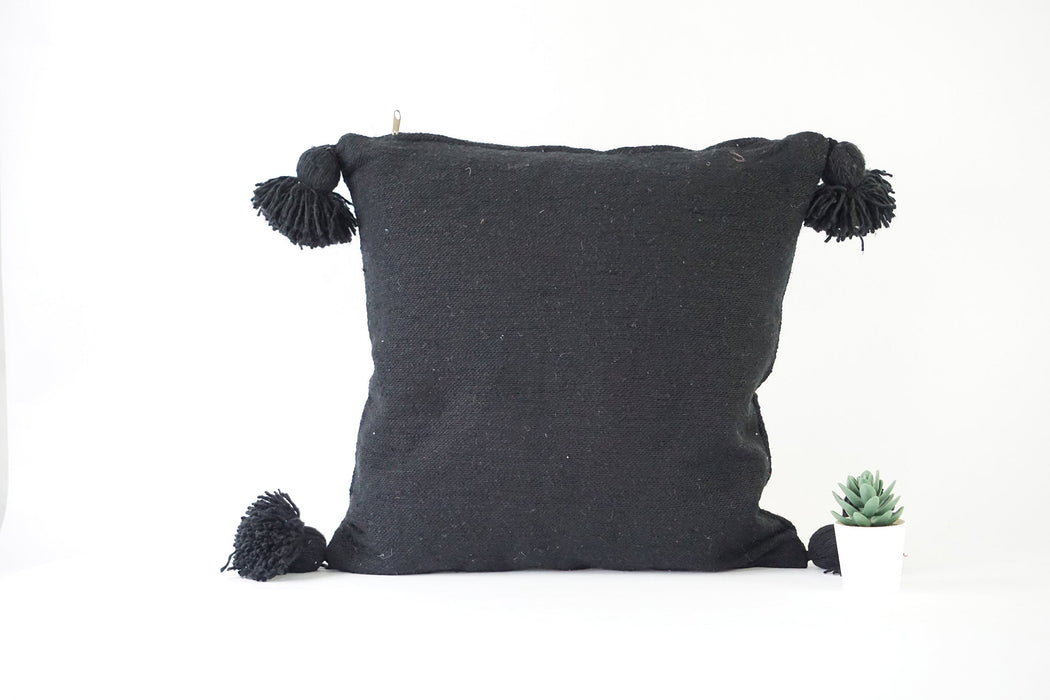 Set of two Black  Moroccan Pillow, Pompom  Pillow, Bohemian Pillow