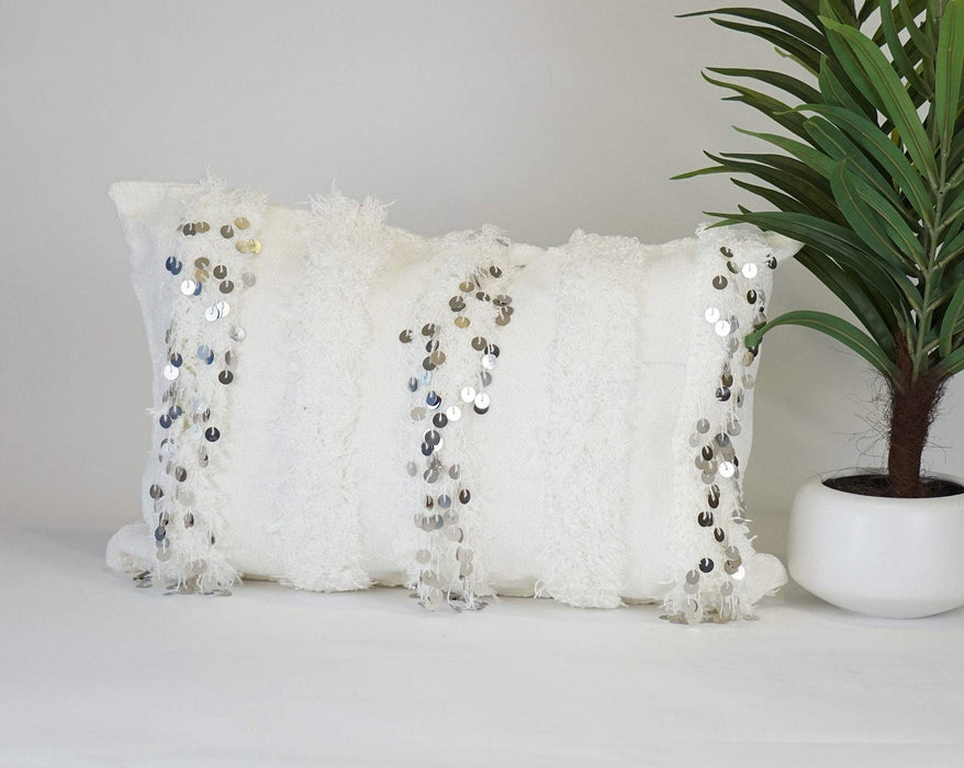 Lovely Moroccan handira pillow 23"x16", Berber wedding cushion, Handira sequins  Throw pillow
