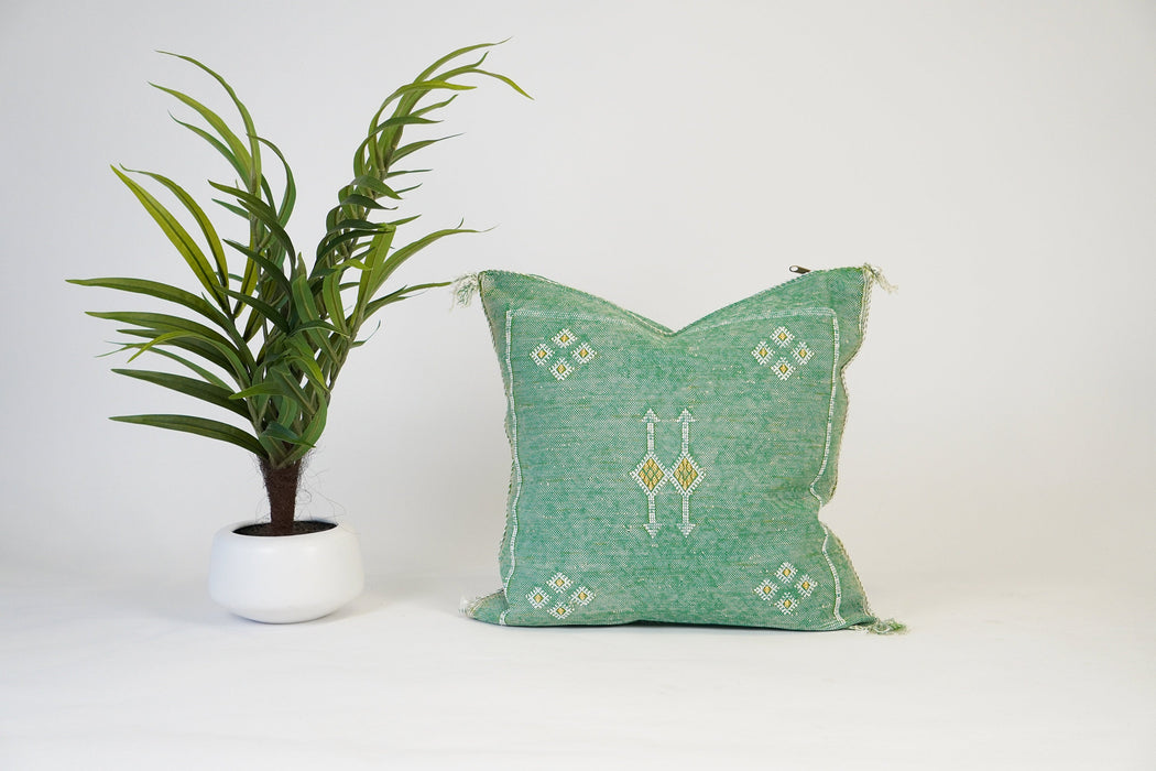 Green Bohemian Cactus silk Pillow - Moroccan Pillow cover
