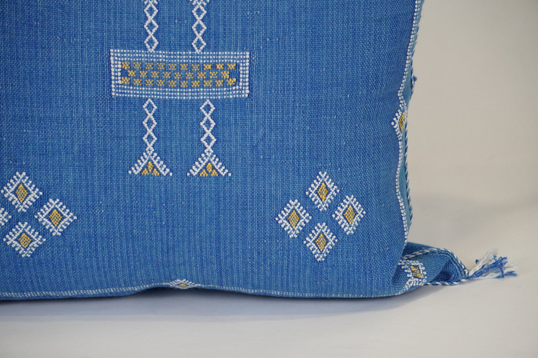 Blue Moroccan Cactus Silk Pillow 20x20