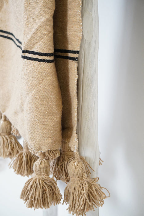 Gorgeous Moroccan Pom Pom Blanket Throw, Handwoven cotton blanket