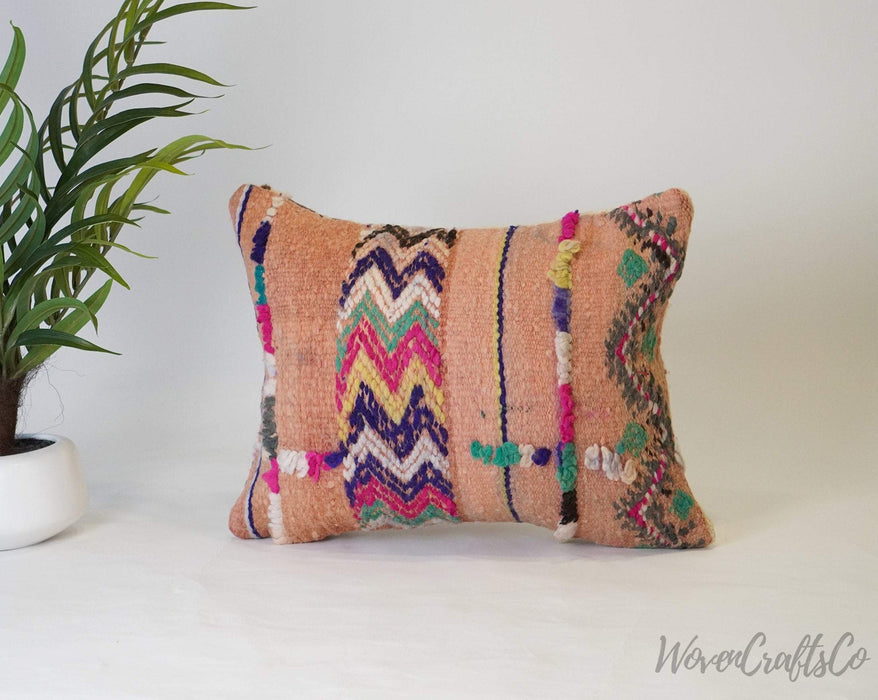 Unique Kilim pillow, Moroccan Pillow, Boujaad Pillow, Bohemian Pillow, decorative Pillow - Handcrafted from Moroccan wool rug