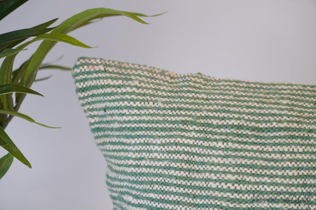 Stripped green Kilim pillow, Moroccan Pillow, Boujaad Pillow, Bohemian Pillow, decorative Pillow - Handcrafted from Moroccan wool rug