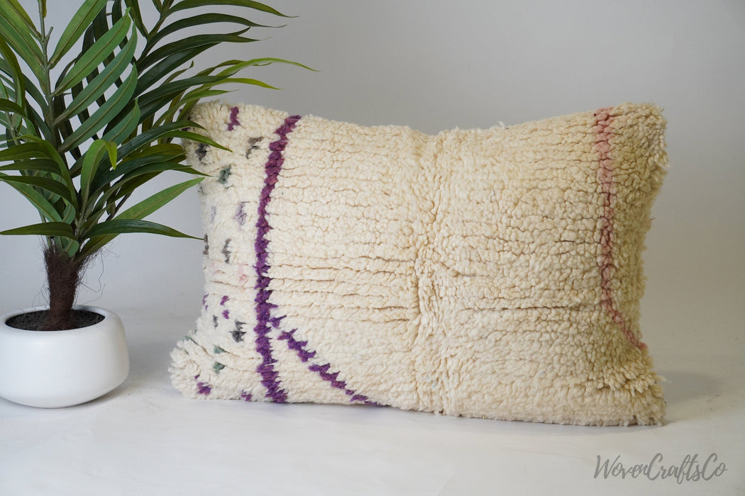 One of a kind bohemian pillow, beni ourain Pillow, Boujaad Pillow, decorative Pillow - Handcrafted from vintage Moroccan wool rug
