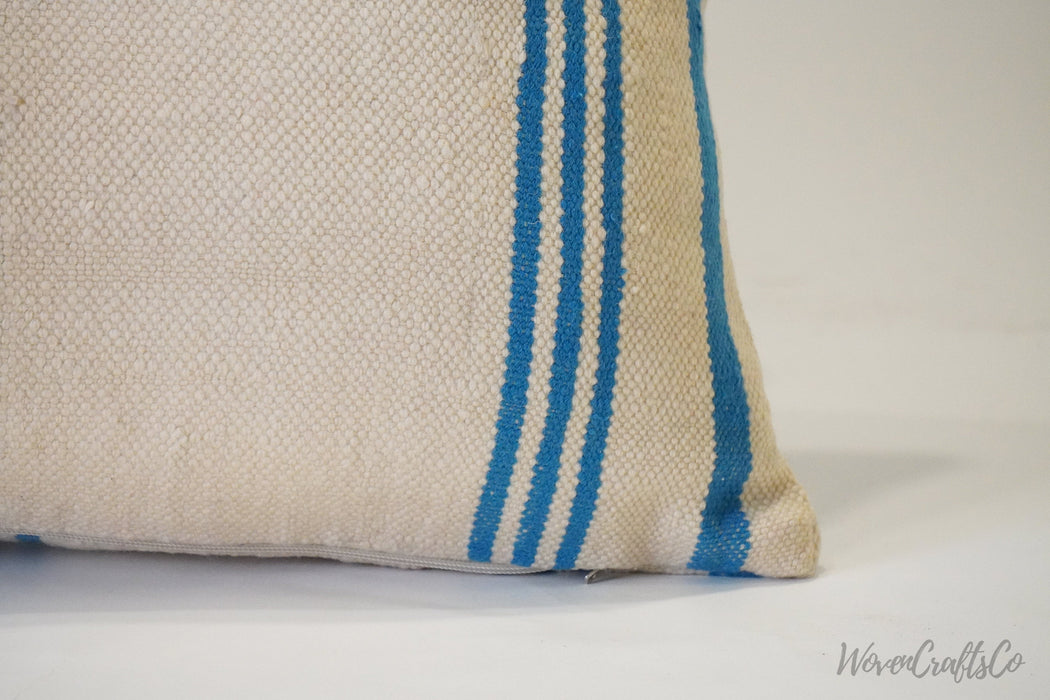 White kilim Pillow, Bohemian Pillow, decorative Pillow - Handcrafted from vintage Moroccan wool rug