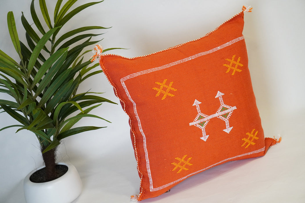 Orange Cactus Silk Moroccan Pillow 20x20