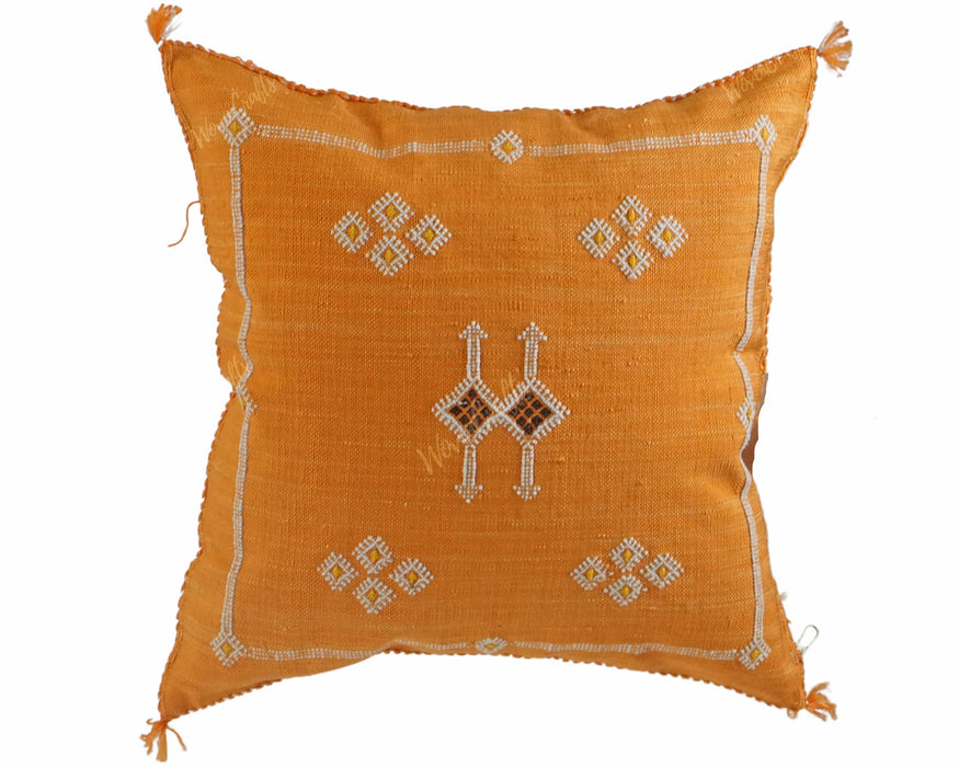 Orange Moroccan Cactus silk throw Pillow