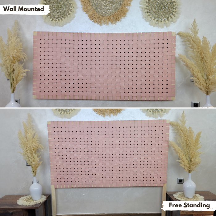 Woven Leather strap Headboard - Pink