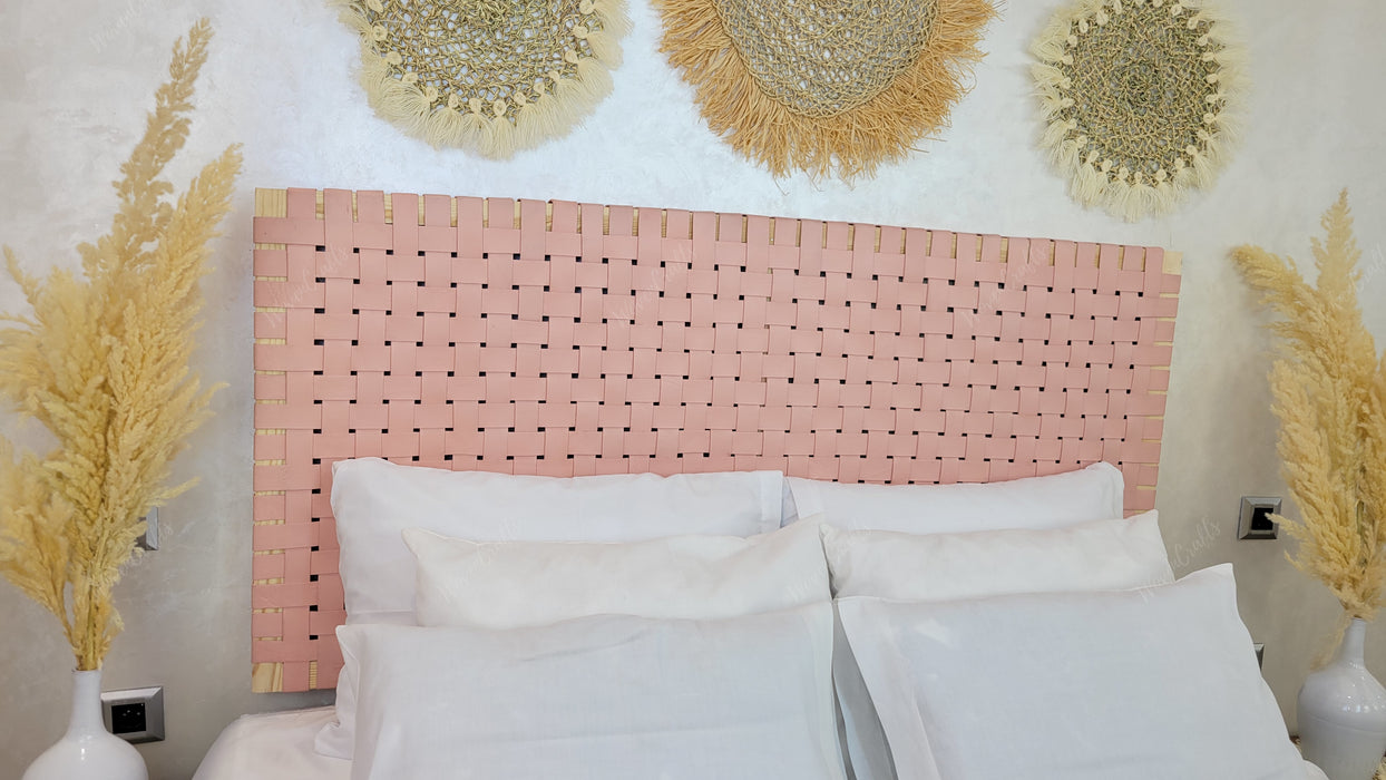 Woven Leather strap Headboard - Pink