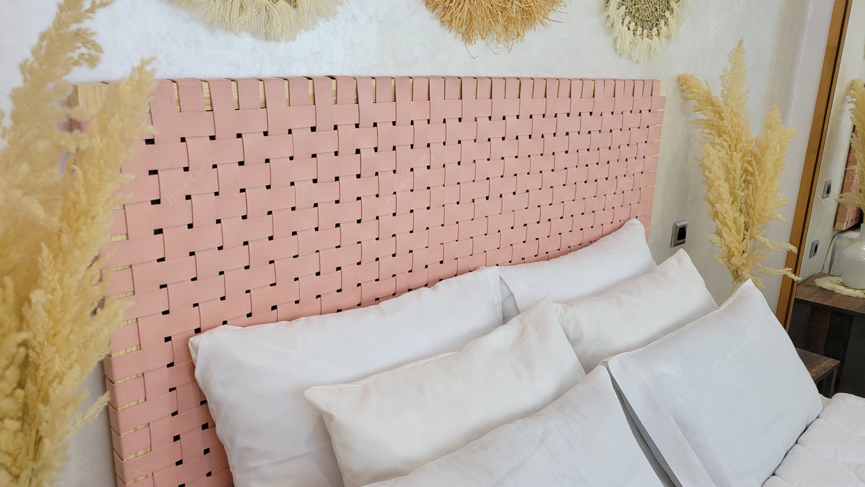 Woven Leather strap Headboard - Pink