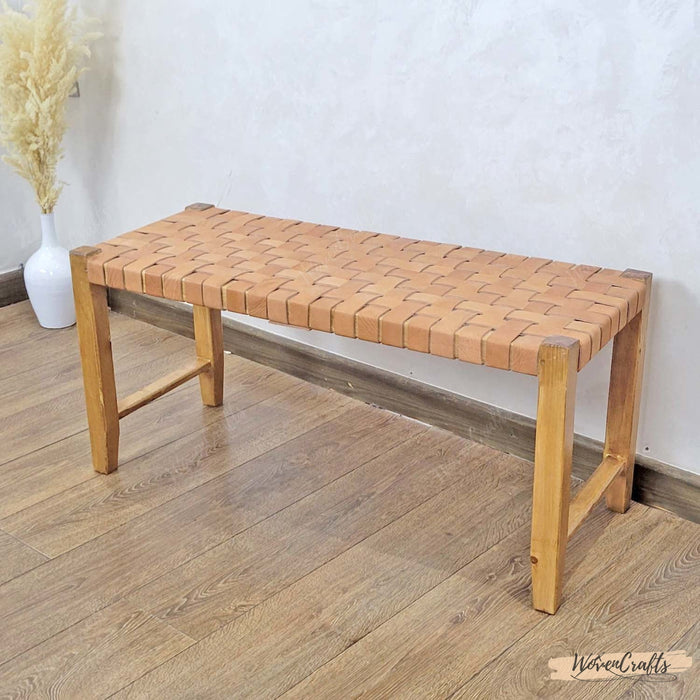 Natural Woven leather bench