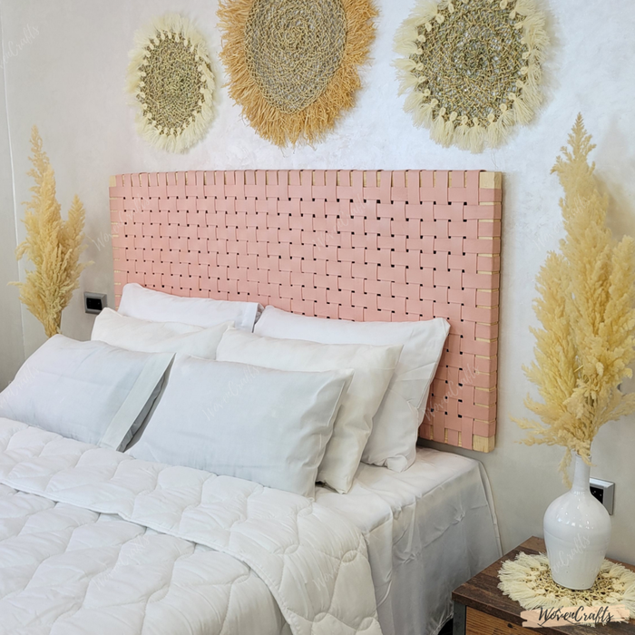 Woven Leather strap Headboard - Pink