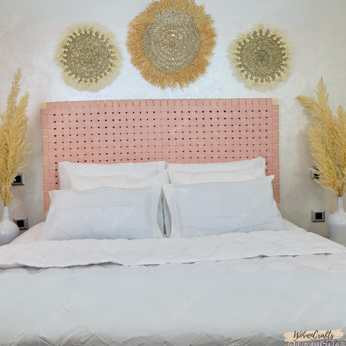 Woven Leather strap Headboard - Pink