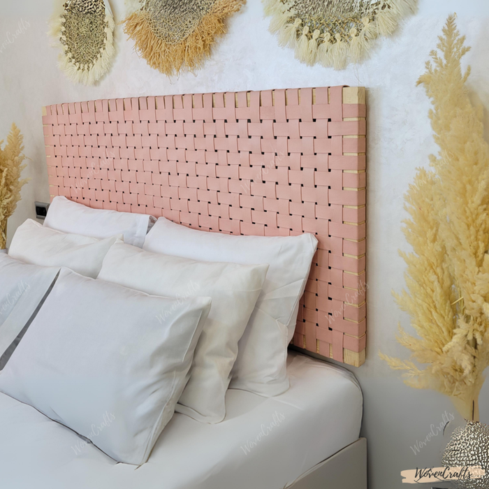 Woven Leather strap Headboard - Pink