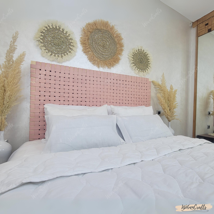 Pink woven leather headboard king queen wall mount 