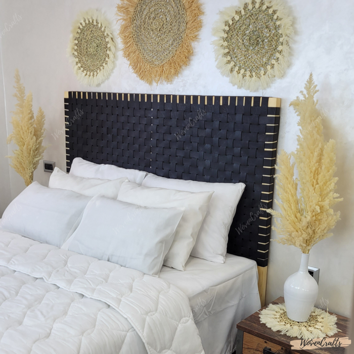 Freestanding Woven Leather strap Headboard for King & Queen bed