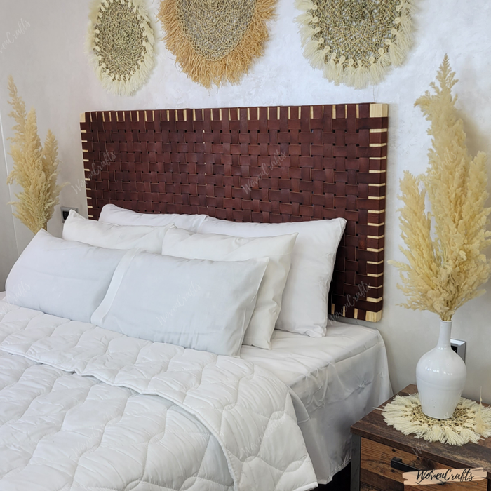 Freestanding Woven Leather strap Headboard for King & Queen bed