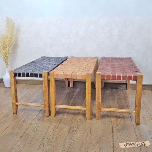 Natural Woven leather bench