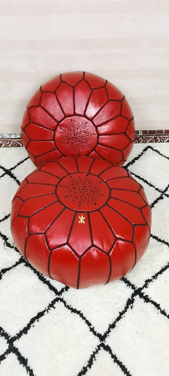 Moroccan leather pouf red color