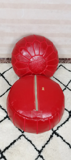 Moroccan leather pouf red color