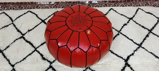 Moroccan leather pouf red color