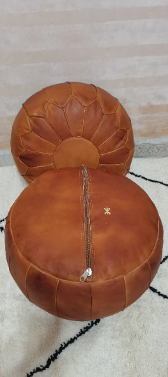 Moroccan leather pouf plain TAN color