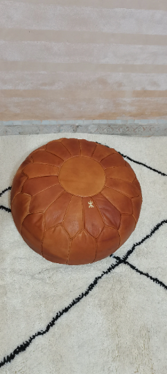 Moroccan leather pouf plain TAN color