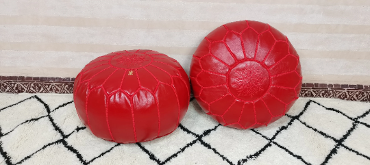 Moroccan leather pouf red color