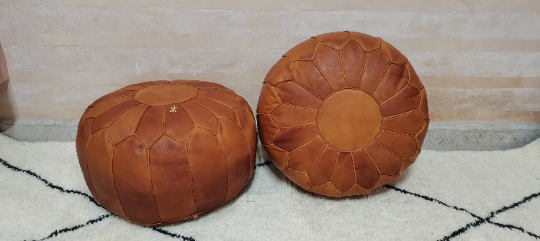 Moroccan leather pouf plain TAN color