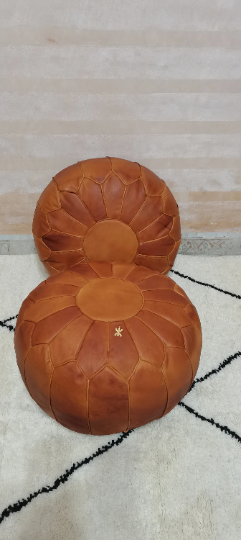 Moroccan leather pouf plain TAN color