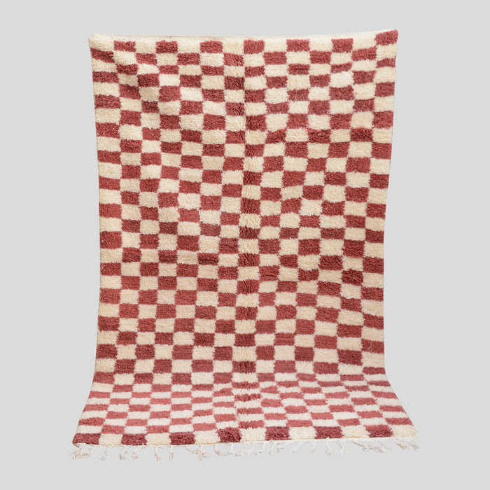 Burgundy checkered Moroccan rug