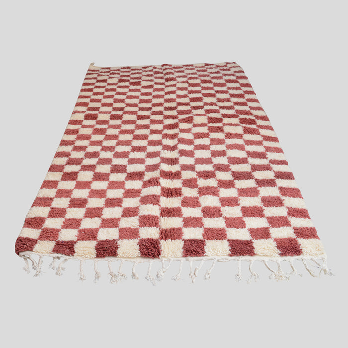 Burgundy checkered Moroccan rug