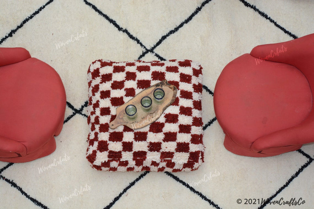 Checkered Moroccan Pouf, Bohemian Floor pillow