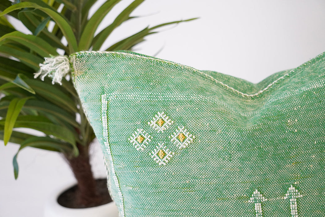 Green Bohemian Cactus silk Pillow - Moroccan Pillow cover
