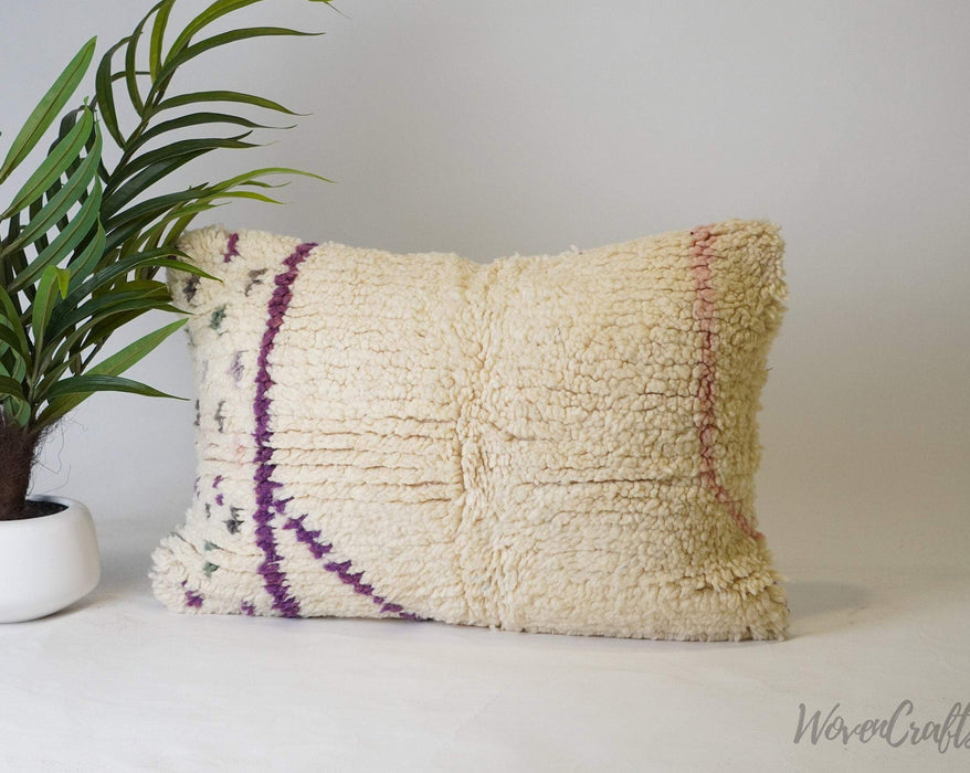 One of a kind bohemian pillow, beni ourain Pillow, Boujaad Pillow, decorative Pillow - Handcrafted from vintage Moroccan wool rug