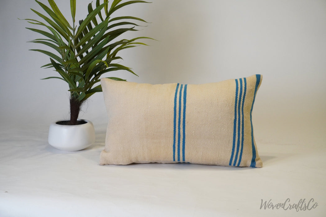 White kilim Pillow, Bohemian Pillow, decorative Pillow - Handcrafted from vintage Moroccan wool rug