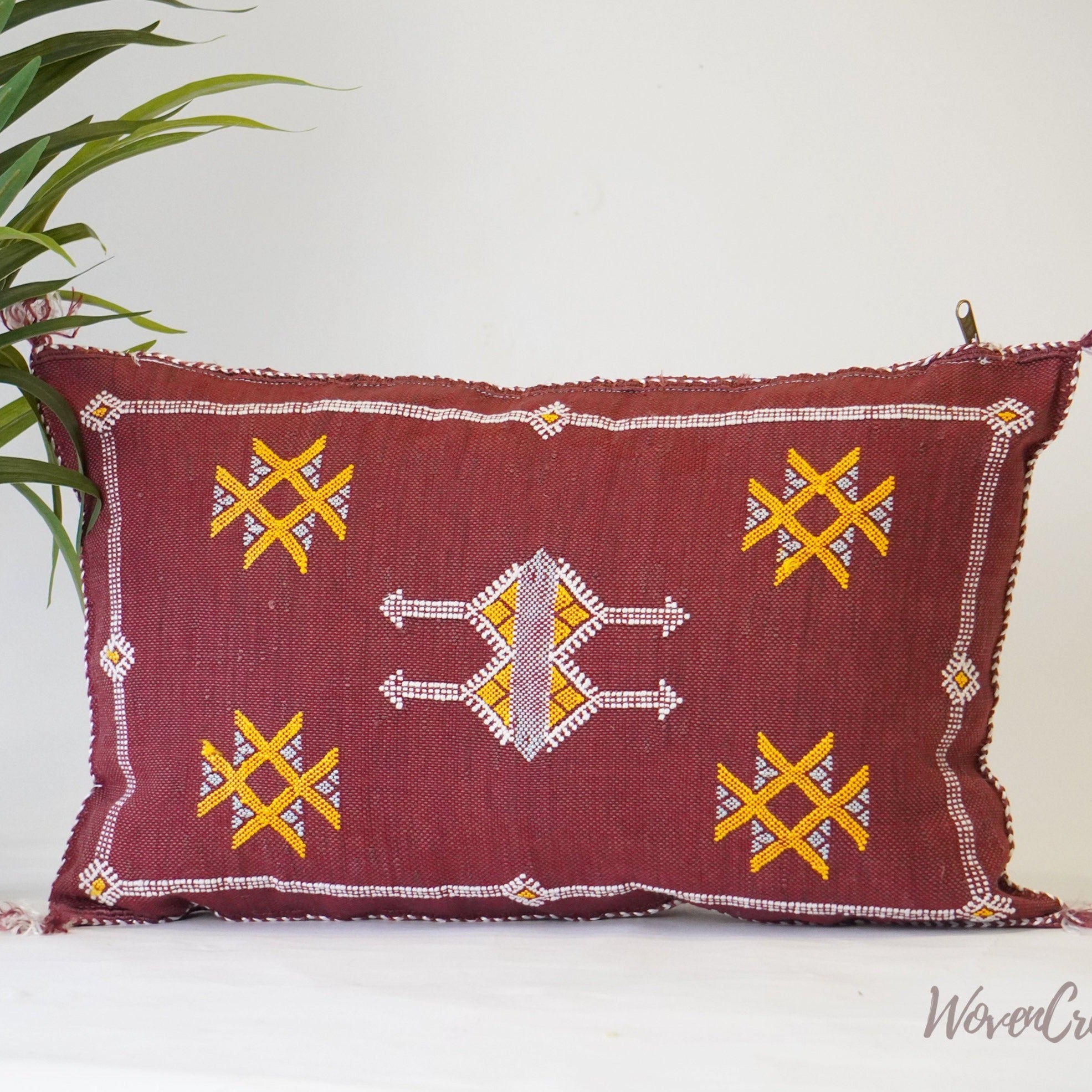 Burgundy Moroccan Cactus silk pillow cover lumbar