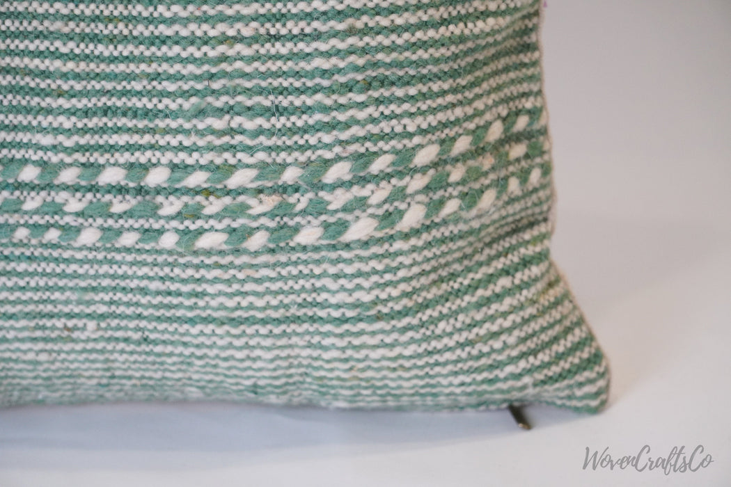 Stripped green Kilim pillow, Moroccan Pillow, Boujaad Pillow, Bohemian Pillow, decorative Pillow - Handcrafted from Moroccan wool rug