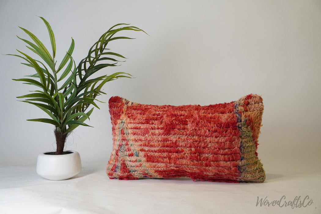 Red Bohemian kilim Pillow, Boujaad Pillow, Bohemian Pillow, decorative Pillow - Handcrafted from Moroccan wool rug