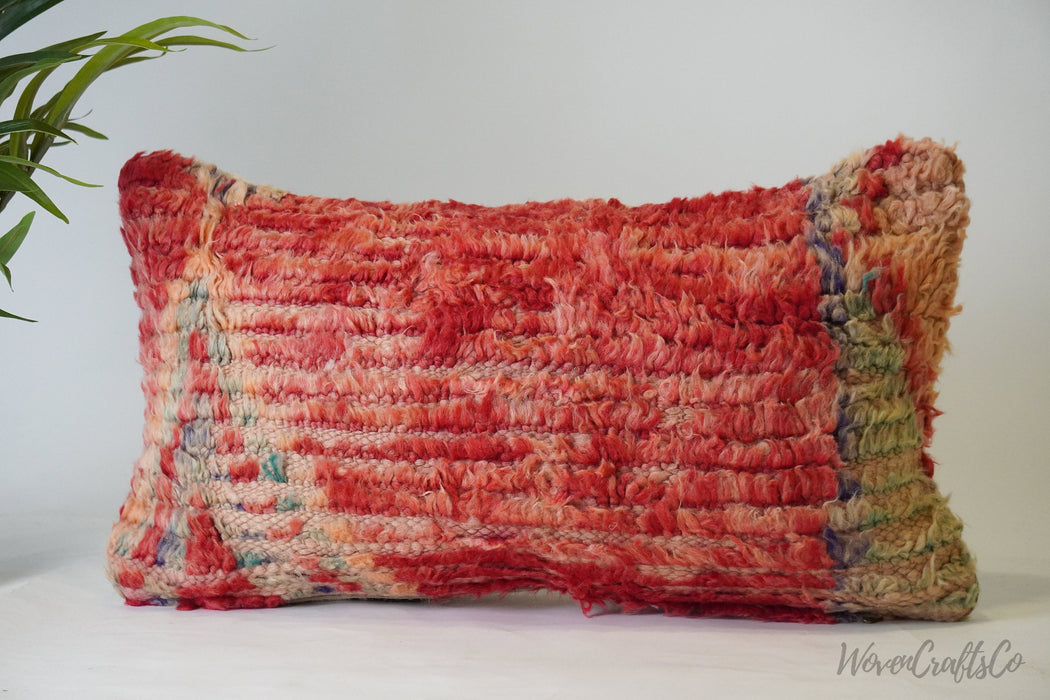 Red Bohemian kilim Pillow, Boujaad Pillow, Bohemian Pillow, decorative Pillow - Handcrafted from Moroccan wool rug