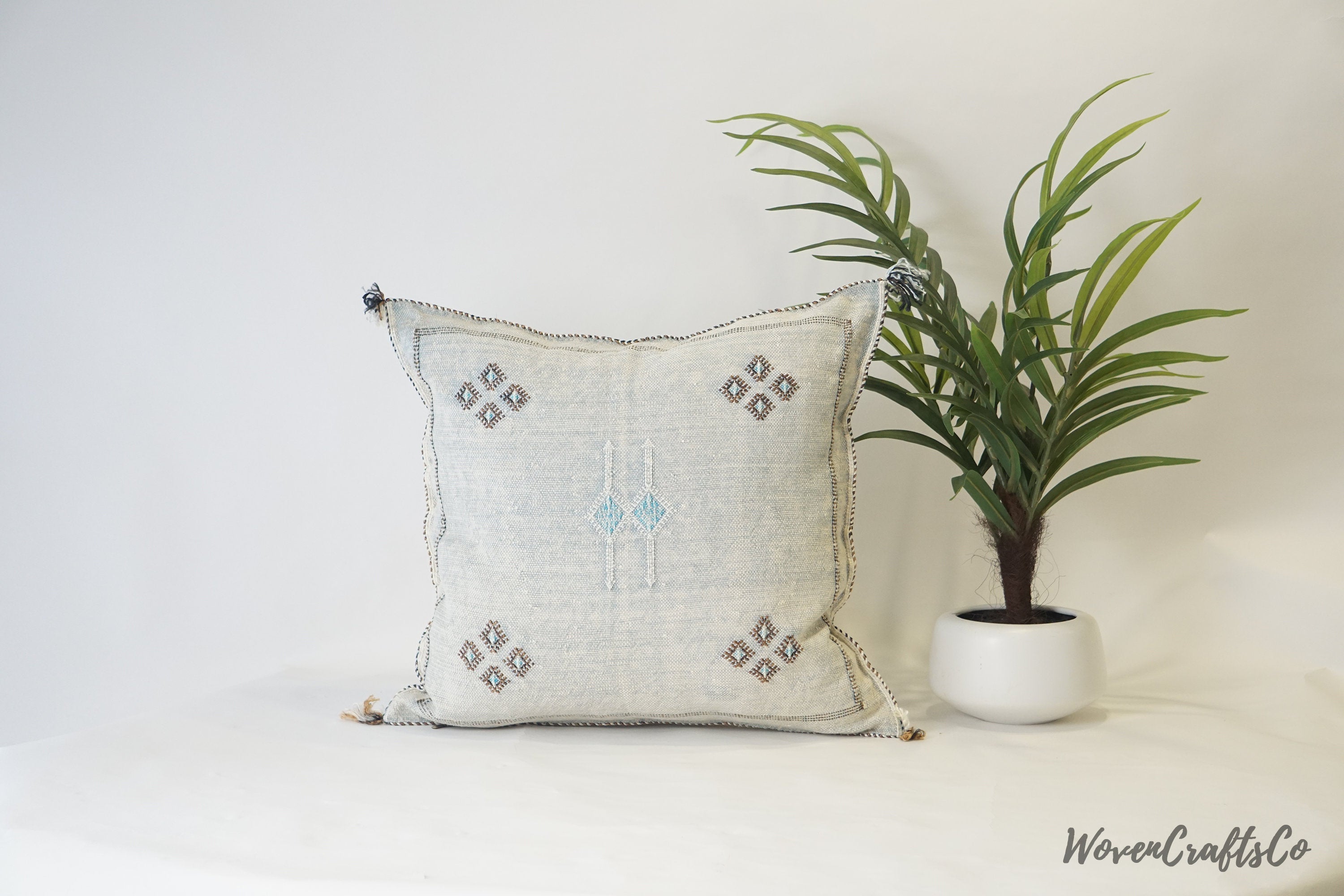 Greyish Moroccan cactus silk pillow 20x20