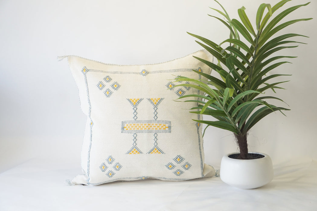 White Moroccan Cactus silk throw Pillow