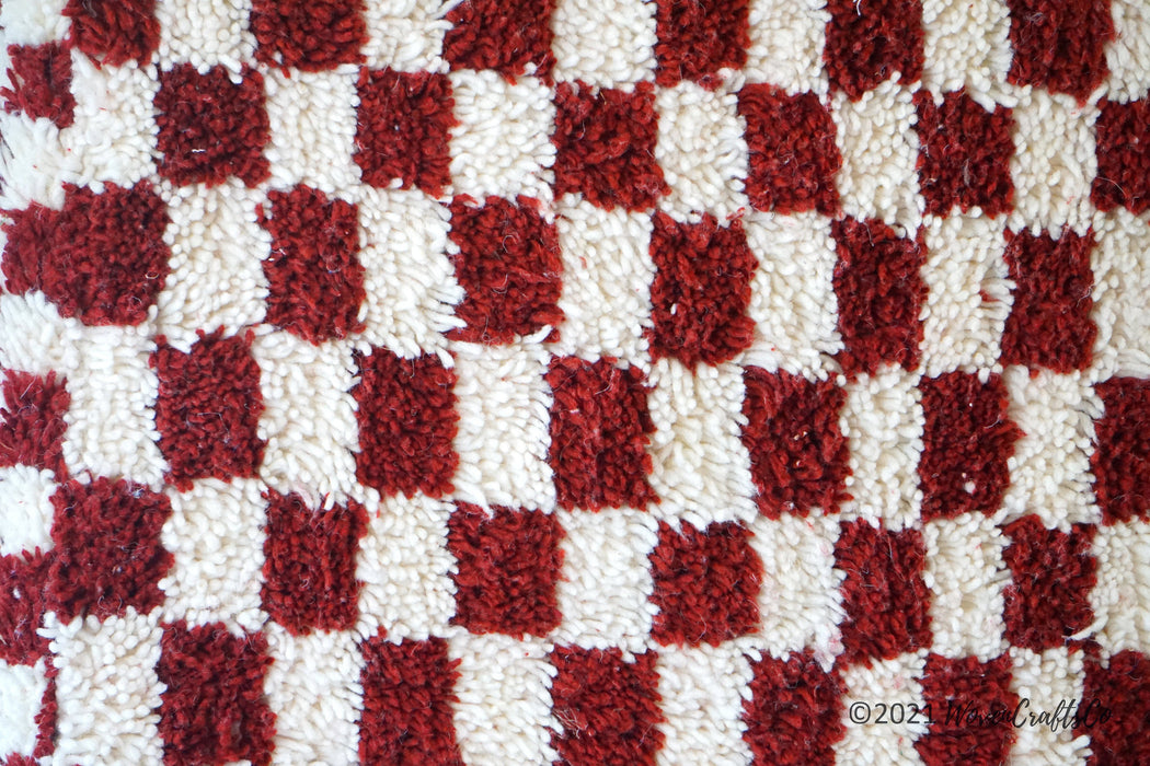 Burgundy Checkered Pouf, Bohemian Floor pillow