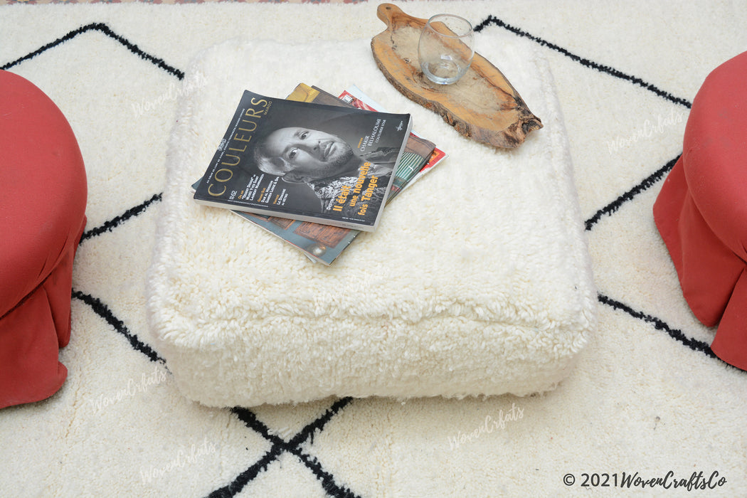 Moroccan Ottoman Pouf Seating | Beni Ourain Square Floor Pillow