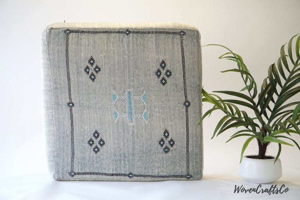 Grey Square Moroccan Pouf | Floor Pillow Cover