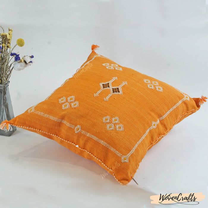 Orange Moroccan Cactus silk throw Pillow
